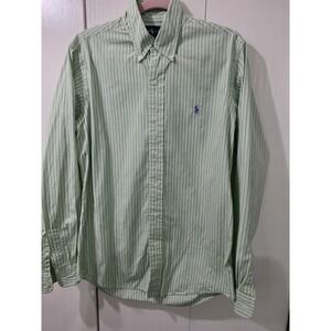 Ralph Lauren classic Green Striped Button Up Long Sleeve Mens 15 1/2 M old money